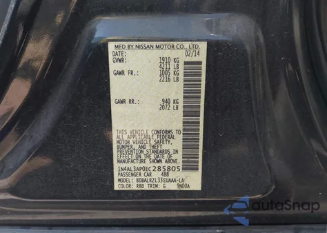 2014 Nissan Altima 2.5 S z USA, uszkodzony, nr VIN 1N4AL3AP0EC285805